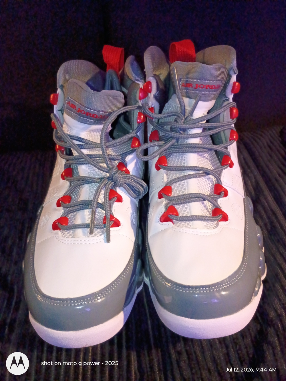 Jordan 9s  High-Top Basketball Shoes - White & Gray with Red Accents